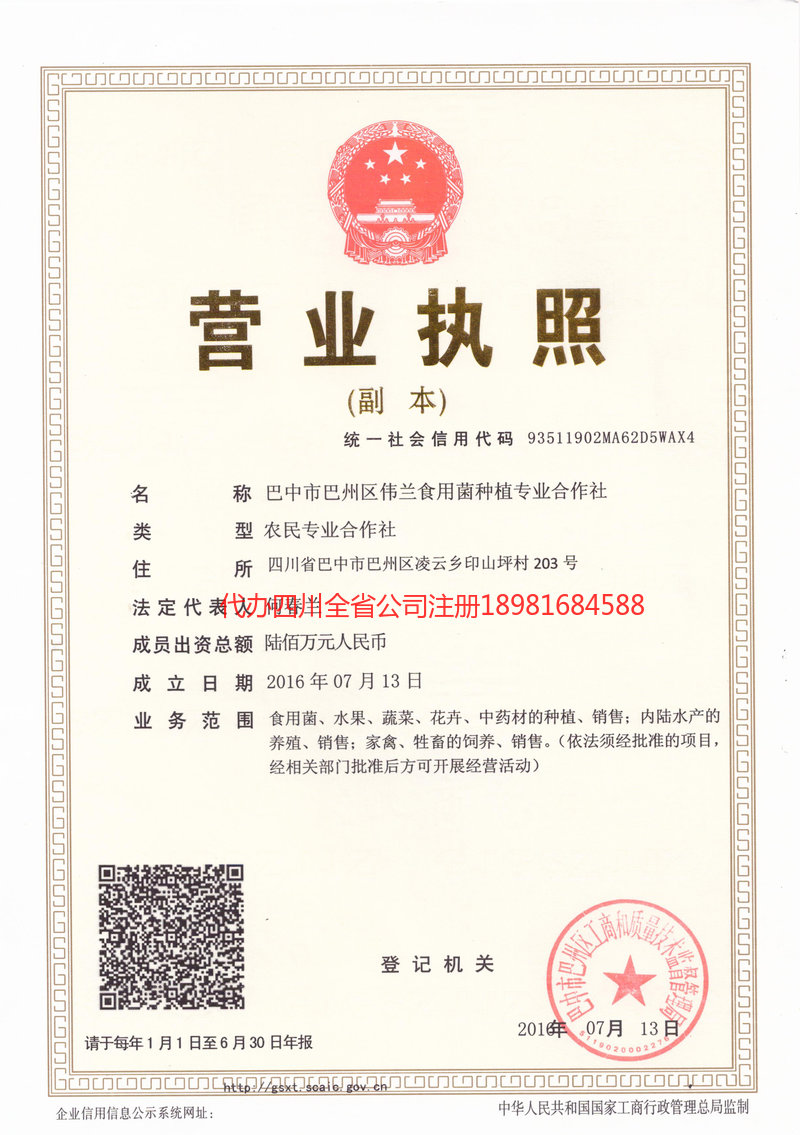 南川南川伟兰食用菌种植专业合作社